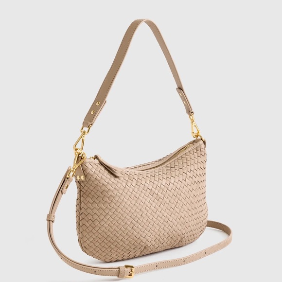Quince Italian Handwoven Leather Mini Shoulder Bag in Taupe - Picture 2 of 4